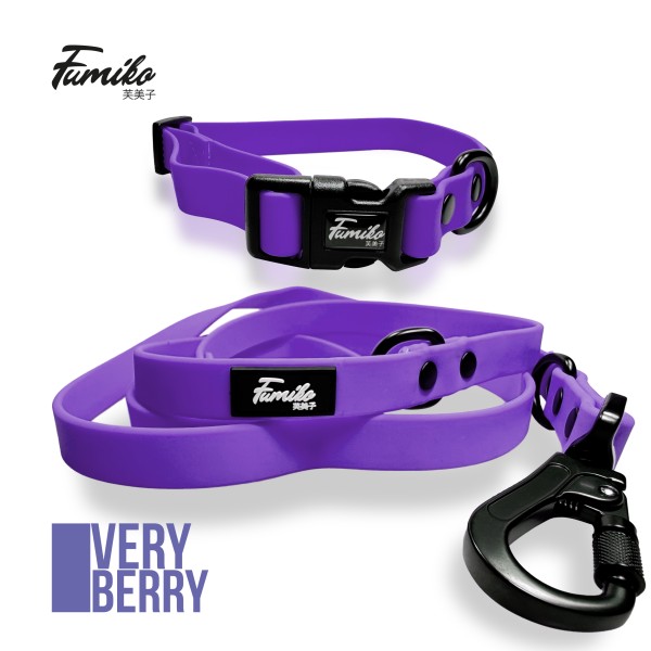 Fumiko® Halsband & Leine Kombi Verry Berry aus Biothane