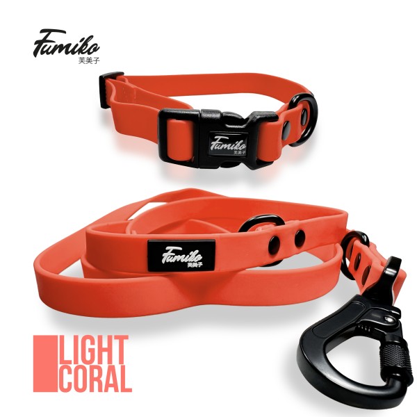 Fumiko® Halsband & Leine Kombi Light Coral aus Biothane