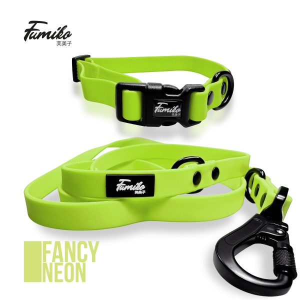 Fumiko® Halsband & Leine Kombi Fancy Neon aus Biothane