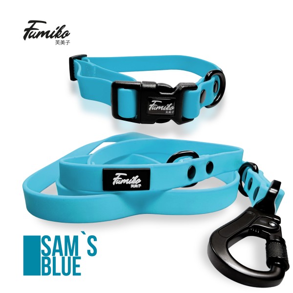 Fumiko® Halsband & Leine Kombi Sam´s Blue aus Biothane