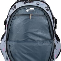 Schulrucksack - Pfötchen grau-rosa 23 l