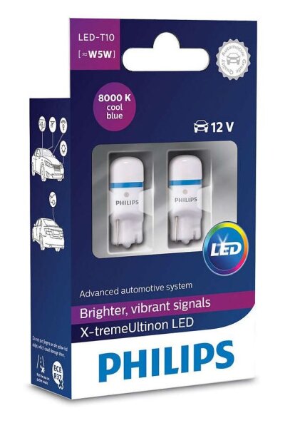 W5W LED T10 12V 1W 8000K X-treme Vision 5x CeraLight, 360  2st. Philips (no ECE)