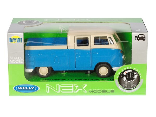 Volkswagen VW T1 Doppelkabine Pick Up blau creme Modell 1:34